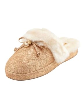 Michael Michael Kors Shimmery Gold Glitter and Cream Plush Slipper